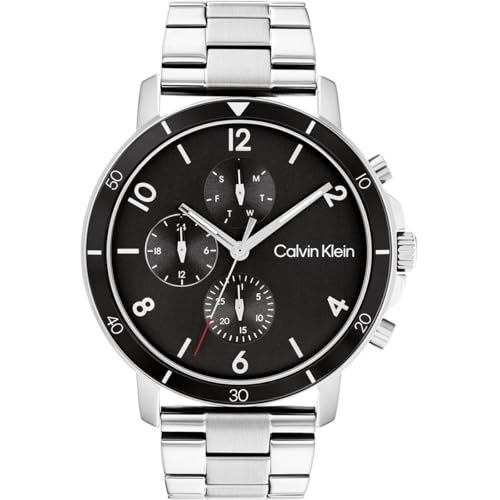 Calvin Klein Analogue Multifunction Quartz Watch for Men GAUGE SPORT Collection with Silver Stainless Steel Bracelet - 25200067