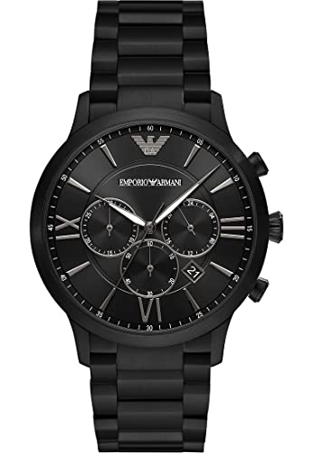 Emporio Armani Men's Chronograph Stainless Steel Watch 43mm Case Size, Black Stainless Steel, Einheitsgr¶Ÿe, Strap.