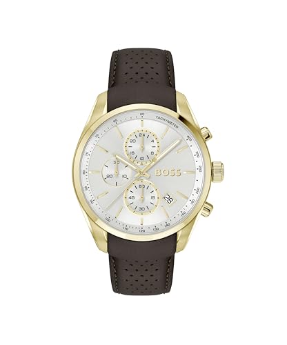 BOSS Chronograph Quartz Watch with Calendar for Men Grand Prix 44 Collection with Brown Leather Strap - 1514225