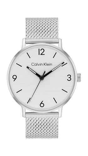 Calvin Klein Three Hand Quartz Movement Watch for Men MODERN Collection with Silver Stainless Steel Mesh Bracelet - 25200433