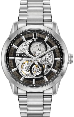 Bulova Mens Analogue Classic Automatic Watch with Stainless Steel Strap 96A208, Silver, Bracelet