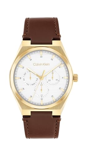 Calvin Klein Analogue Multifunction Quartz Watch for Men CK MOTION Collection with Brown Leather Strap - 25200523
