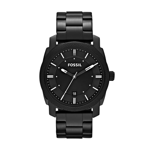 FOSSIL Machine Men's Quartz Watch with Stainless Steel or Leather Strap, Black, 42 mm, Bracelet