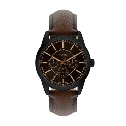 Fossil Pearson Men's Multifunction Quartz Movement Watch with Stainless Steel or Leather Strap, Chestnut Brown, 42 mm, Strap