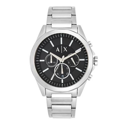 Armani Exchange Watch for Men, Chronograph Movement, 44 mm Silver Stainless Steel Case with a Stainless Steel Strap, AX2600