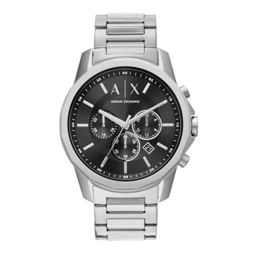 Armani Exchange Watch for Men, Chronograph Movement, 44 mm Silver Stainless Steel Case with a Stainless Steel Strap, AX1720