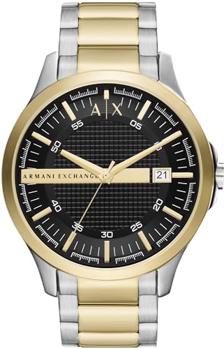 Armani Exchange Watch for Men, Quartz Three Hand Date Movement and 46mm Case Size with Stainless Steel Strap, Gold Tone and Silver Tone, 46 mm, AX2453-AMZUK