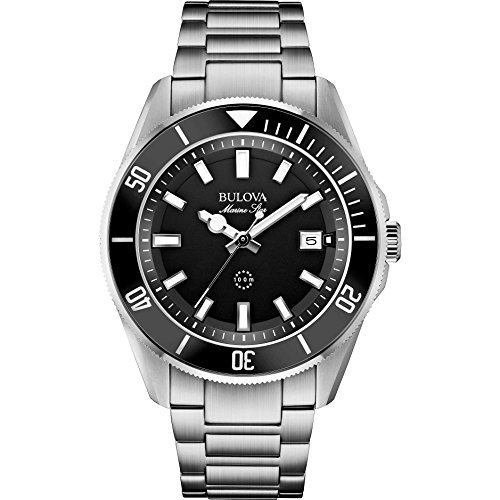 Bulova Marine Star 98B203 - Men's Designer Watch - Stainless Steel Strap - Waterproof - Black Dial, black, Bracelet
