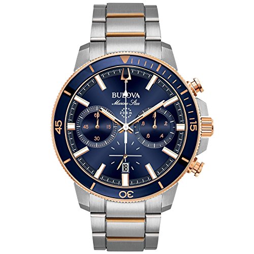 Bulova Mens Marine Star - 98B301, Two Tone Rose Gold/Blue Dial, One Size, nautical