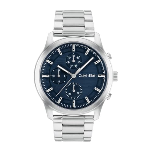 Calvin Klein Analogue Multifunction Quartz Watch for Men AMBITION Collection with Silver Stainless Steel Bracelet - 25200208