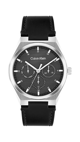 Calvin Klein Analogue Multifunction Quartz Watch for Men CK MOTION Collection with Black Leather Strap - 25200524