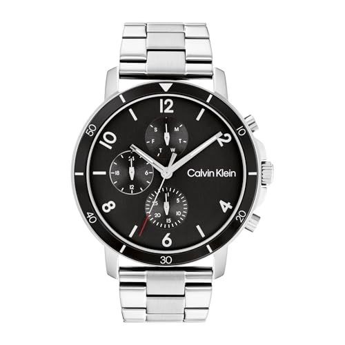 Calvin Klein Analogue Multifunction Quartz Watch for Men GAUGE SPORT Collection with Silver Stainless Steel Bracelet - 25200067