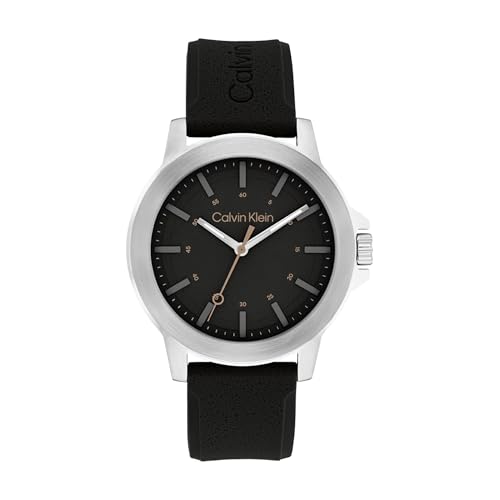 Calvin Klein Three Hand Quartz Movement Watch for Men CK RESET Collection with Black Silicone Bracelet - 25200471