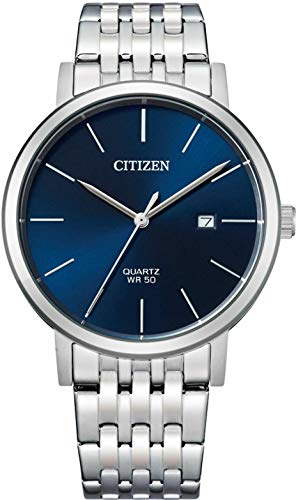 CITIZEN Men's Analogue Quartz Watch, Bracelet, Silver/Blue, Standard Size