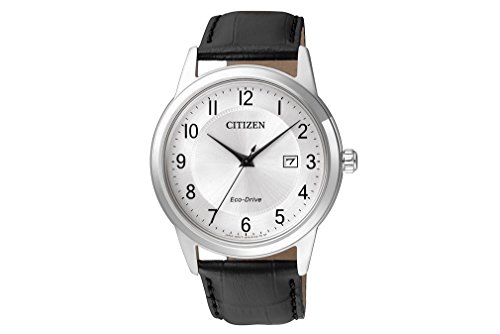 CITIZEN Men's Analogue Solar Powered Watch with Leather Strap AW1231-07A, White/Black, One Size
