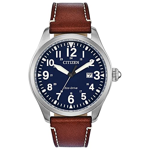 Citizen Men's Chandler Stainless Steel Quartz Watch with Leather Calfskin Strap, Brown, 21 (Model: BM6838-17L), Brown, Modern