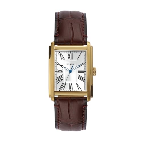 FOSSIL Carraway Watch for Men, Quartz Three-Hand Movement with Leather or Stainless Steel Strap, Dark Brown, 30 mm, Strap