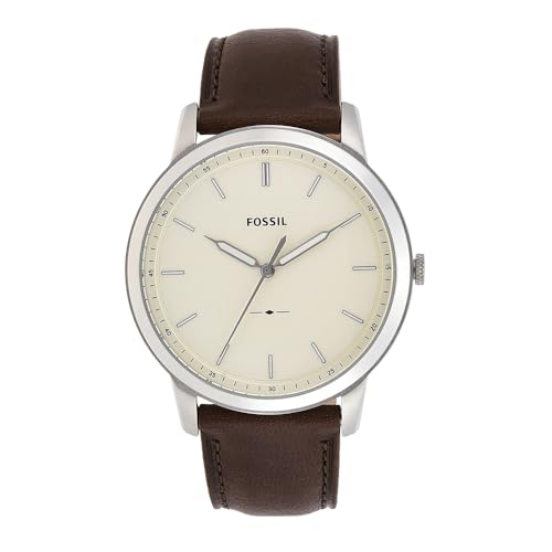 FOSSIL Minimalist Watch for Men, Quartz Movement with Stainless Steel or Leather Strap, White and Tan, 44 Mm, Strap