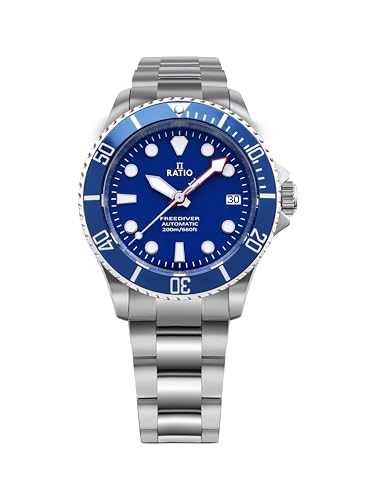 RATIO FreeDiver Sapphire Crystal Diver Watch Japanese Automatic Dive Watch 200m Water Resistant Diving Watch for Men (Blue)