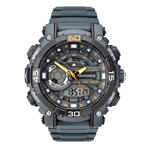 SEKONDA Malvern Men's Quartz Watch, 49mm, Lightweight Sports, Backlight, Day/Date Function, Alarm, Stopwatch, 100m Water-Resistant