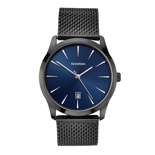 Sekonda Men's Malmo 42mm Quartz Watch with Analogue Display Date Window and Stainless Steel Bracelet 50M Water Resistance, Black/Blue, 1786-AMZUK