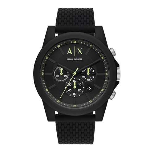 Armani Exchange Men's Quartz Chronograph Watch, 44mm Case, Silicone Strap