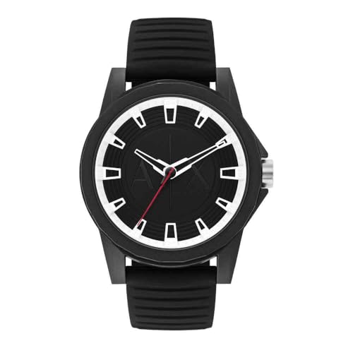 Armani Exchange Watch for Men, Three Hand Movement, 44 mm Black Nylon Case with a Rubber Strap, AX2520, Jet Black and White, AX2520-AMZUK