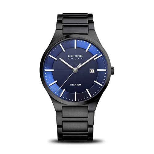 BERING Men's Watch Solar Movement - Solar Collection with Titanium and Sapphire Crystal 15239-XXX - Water Resistant: 10 ATM, Black, 39, Solar/Titanium