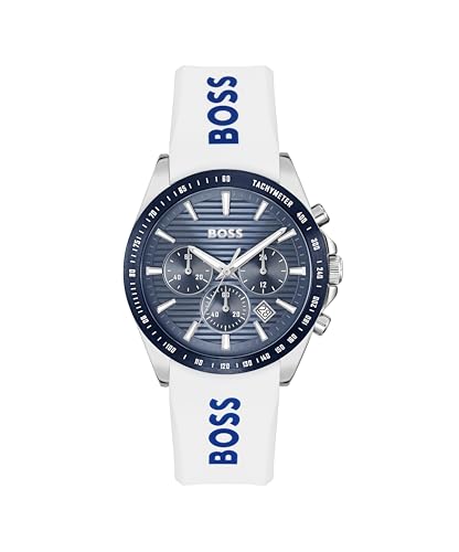 BOSS Chronograph Quartz Watch for Men Strike Chrono Collection with White Silicone Bracelet - 1514238