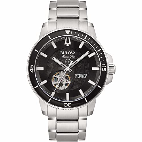 Bulova Marine Star 96A290 automatic men's watch steel black background