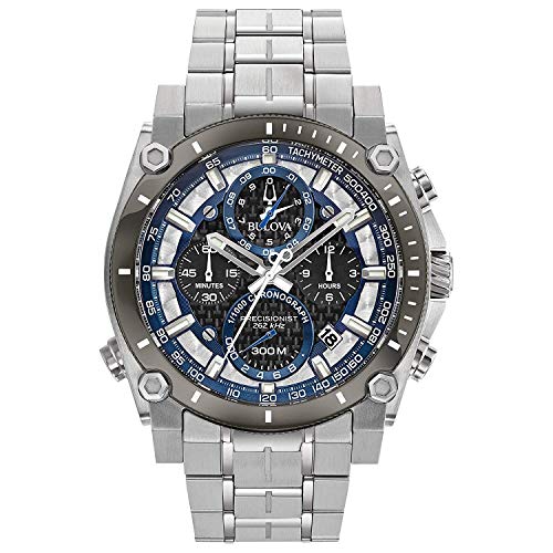Bulova Mens Chronograph Quartz Watch with Stainless Steel Strap 98B316, Silver, 46 mm, Bracelet