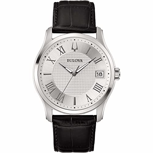 Bulova Wilton 96B388 steel time only men's watch with leather strap, strap