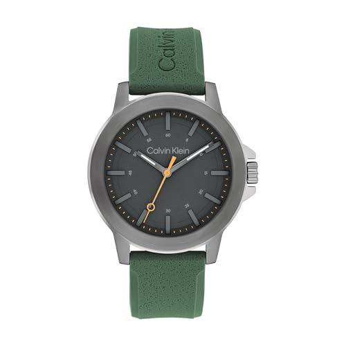 Calvin Klein Three Hand Quartz Movement Watch for Men CK RESET Collection with Green Silicone Bracelet - 25200472