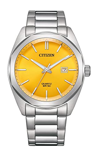 CITIZEN Men's Analogue Watch with Yellow Dial Silver/Modern Minimalist