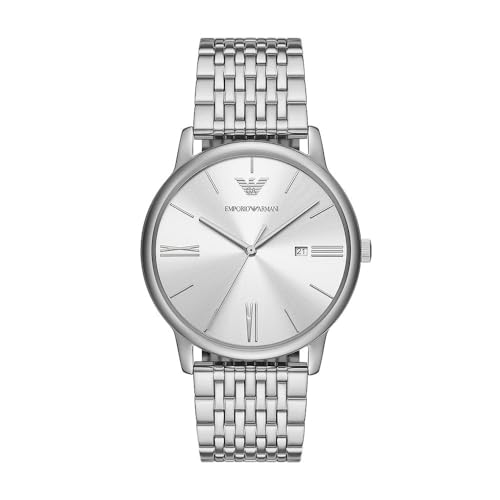 Emporio Armani Men's Watch Three-Hand Date, Stainless Steel, AR11599, Silver Tone and White, Bracelet