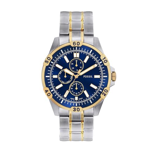 Fossil Garrett Men's Watch, Multifunction Quartz Movement with Stainless Steel or Leather Strap, Steel Blue and Silver Tone, Bracelet