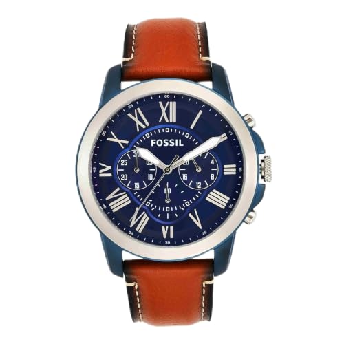 FOSSIL Grant Watch for Men, Quartz Chronograph Movement with Leather and Stainless Steel Strap, Brown, 44 Mm, Strap