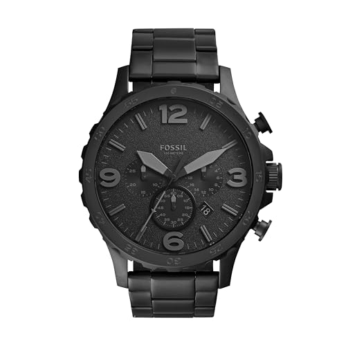 Fossil Nate Watch for Men, Quartz Chronograph Movement with Stainless Steel or Leather Strap, Dark Grey, 50 mm, Bracelet