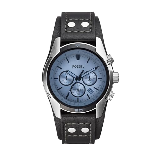 Fossil Watch for Men Coachman, Quartz Chronograph Movement, 45 mm Silver Stainless Steel Case with a Genuine Leather Strap, CH2564