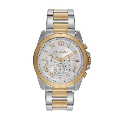 MICHAEL KORS Alek Men's Quartz Chronograph Watch with Stainless Steel Strap, silver and gold, 44 mm, MK9183-AMZUK