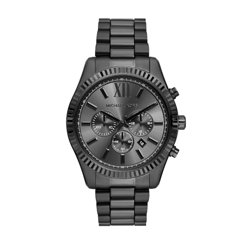 Michael Kors Lexington Watch for Men, Chronograph Movement with Stainless Steel or Leather Strap, Graphite, 44MM, Modern