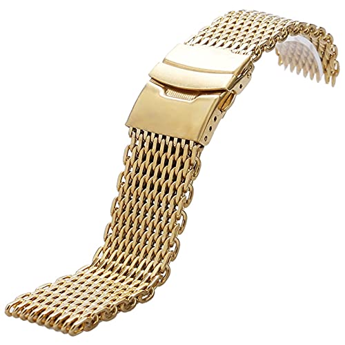 QSYJCCXD 18 mm 20 mm 22 mm 24 mm Watch Band Fashion Golden Colour Web Stainless Steel Watch Strap Replacement for Men Women + 2 Jump Bars Bracelet
