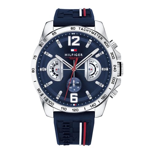 Tommy Hilfiger Analogue Multifunction Quartz Watch for Men with Navy Blue Silicone Bracelet - 1791476