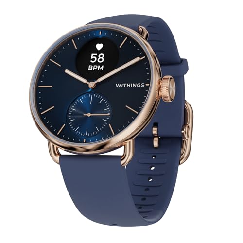 Withings ScanWatch 2, Heart Health Hybrid Smartwatch for Men & Women - ECG, SPO2, Temperature Monitoring, Sleep, Respiratory Health, Cycle Monitoring, 35 day Battery Life, iOS & Android, 38mm, Blue